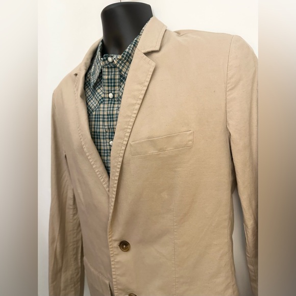 EVERLANE Blazer Mens 40 Single Breasted Linen Blend Sports Coat Beige Khaki EUC - Picture 4 of 15